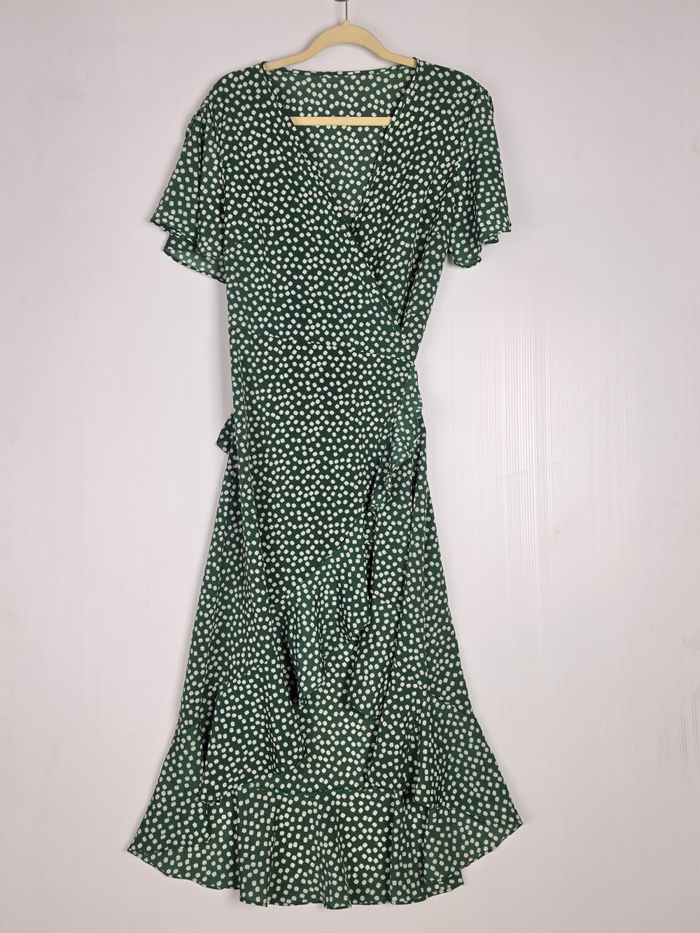 Green Polka Dot Wrap Midi Dress